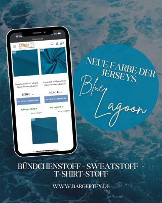 Tauchen Sie ein in die Frische der neuen Farbe Blue Lagoon! 🌊 Bündchenware, Sommersweat und Jersey in diesem Farbton...